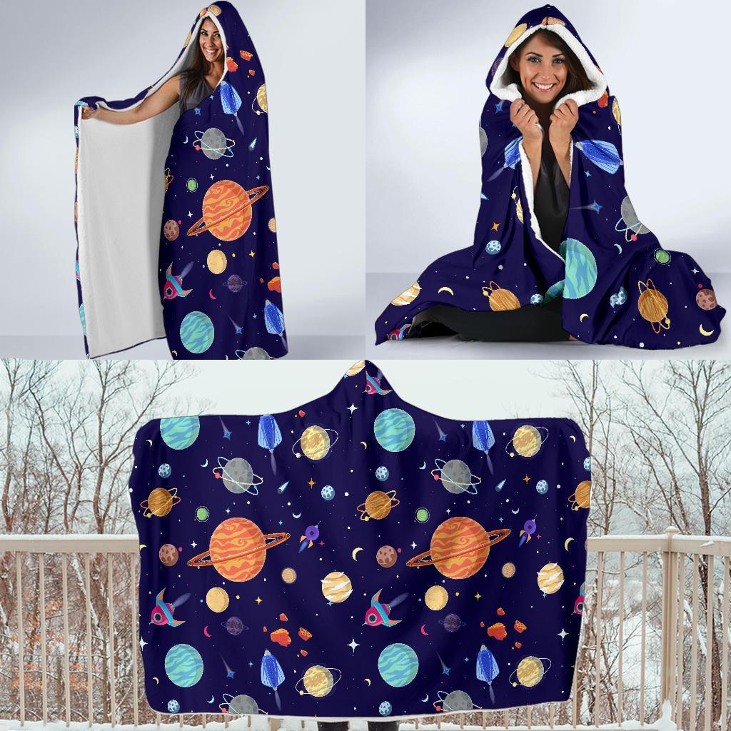 Planet Print Pattern Hooded Blanket-grizzshop