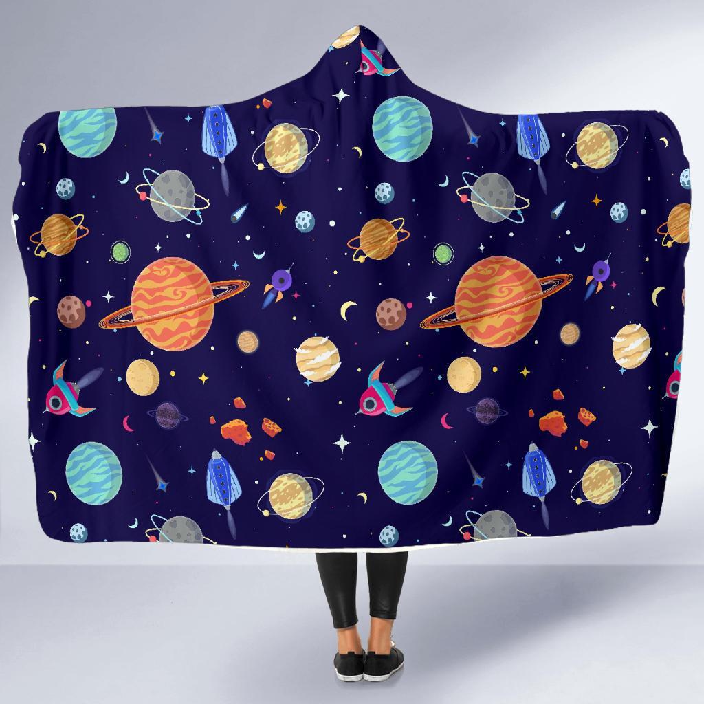 Planet Print Pattern Hooded Blanket-grizzshop