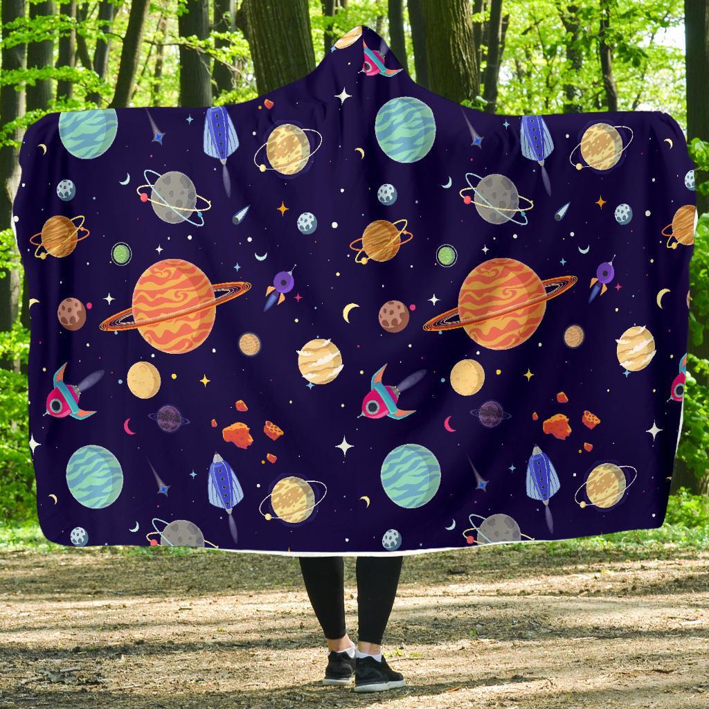 Planet Print Pattern Hooded Blanket-grizzshop