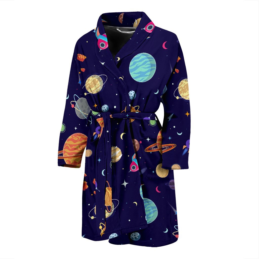 Planet Print Pattern Men Long Robe-grizzshop
