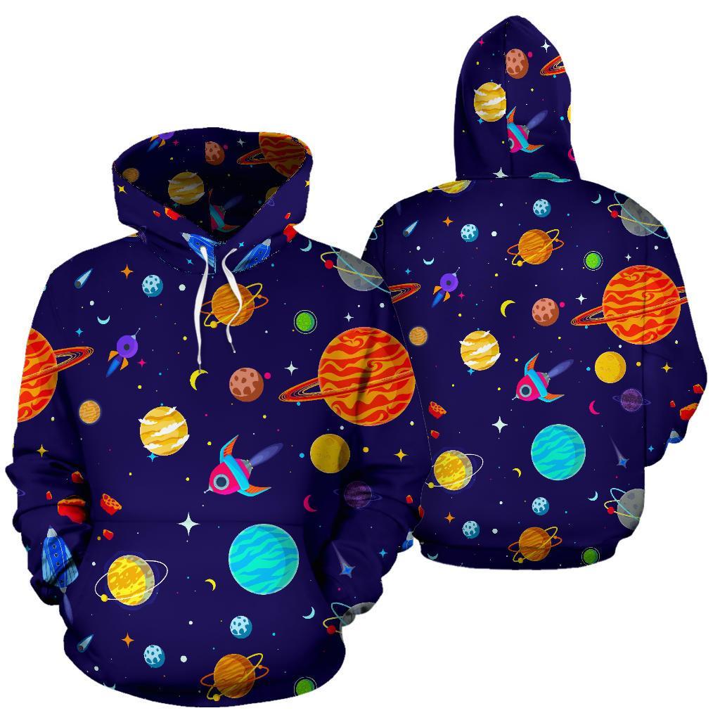 Planet Print Pattern Men Women Pullover Hoodie-grizzshop