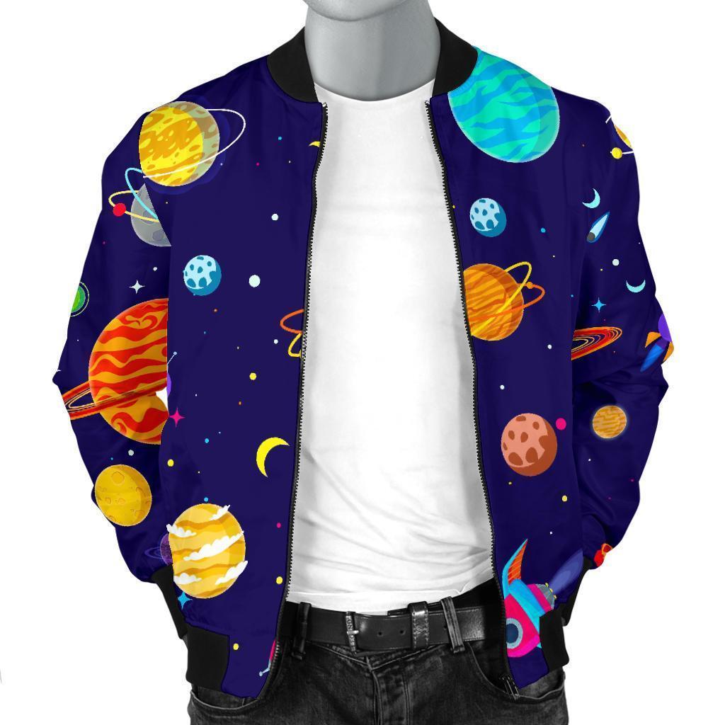 Planet Print Pattern Men's Bomber Jacket-grizzshop