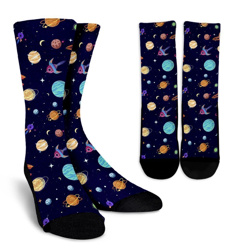 Planet Print Pattern Unisex Crew Socks-grizzshop