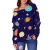 Planet Print Pattern Women Off Shoulder Sweatshirt-grizzshop