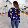 Planet Print Pattern Women Off Shoulder Sweatshirt-grizzshop