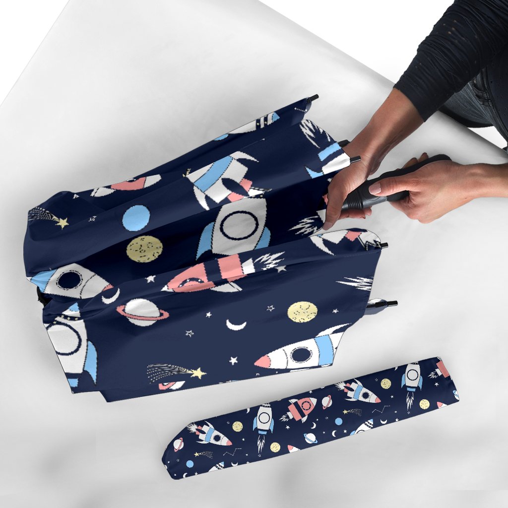 Planet Spaceship Pattern Print Automatic Foldable Umbrella-grizzshop