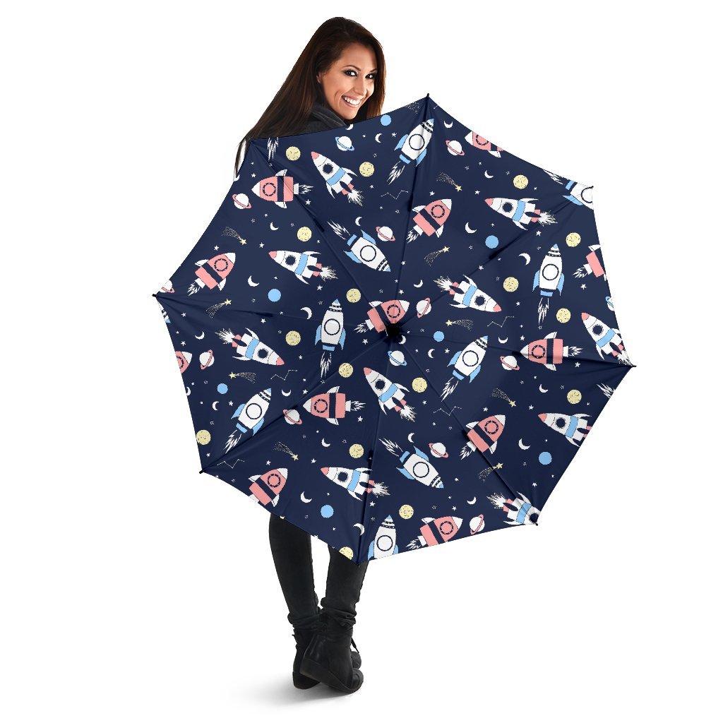 Planet Spaceship Pattern Print Automatic Foldable Umbrella-grizzshop