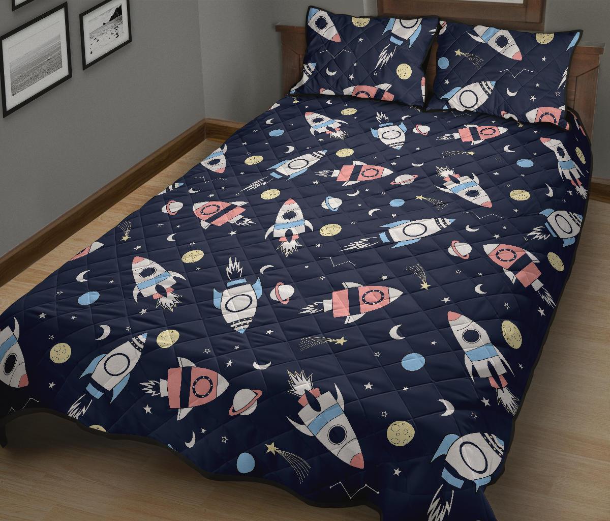Planet Spaceship Pattern Print Bed Set Quilt-grizzshop