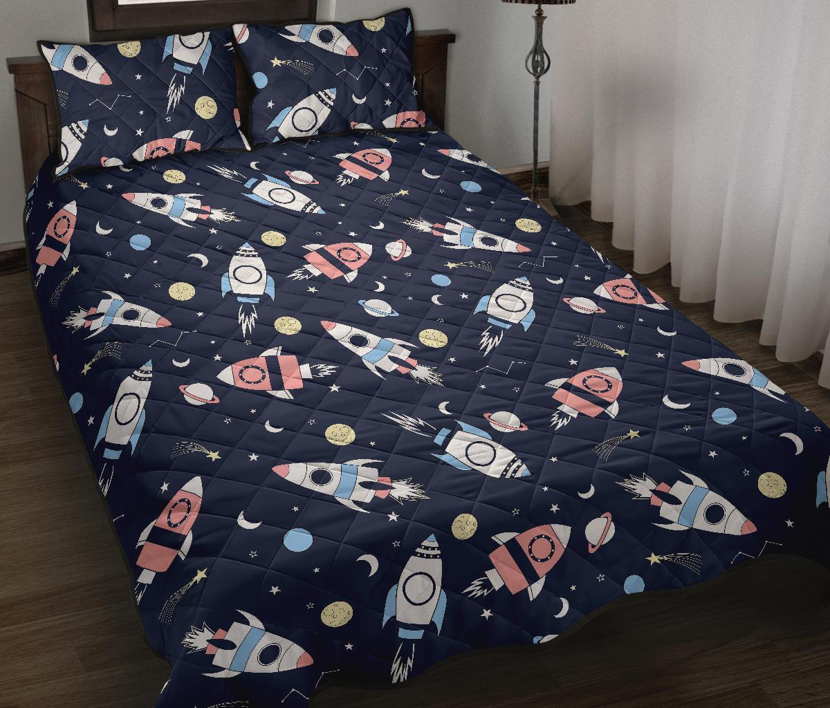 Planet Spaceship Pattern Print Bed Set Quilt-grizzshop