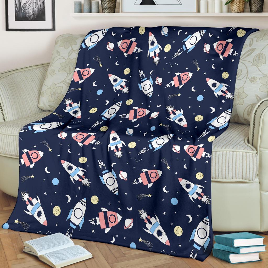 Planet Spaceship Pattern Print Blanket-grizzshop