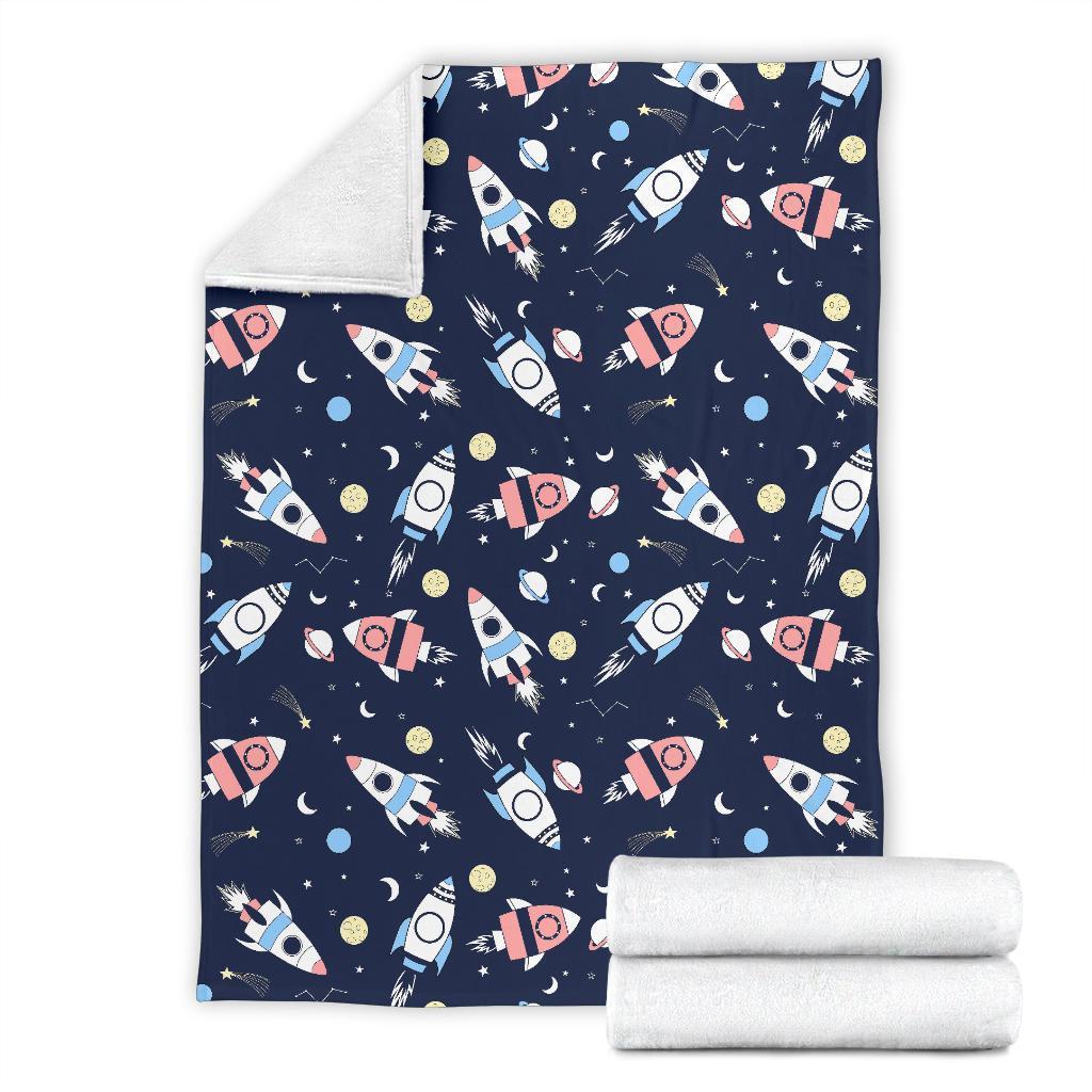 Planet Spaceship Pattern Print Blanket-grizzshop