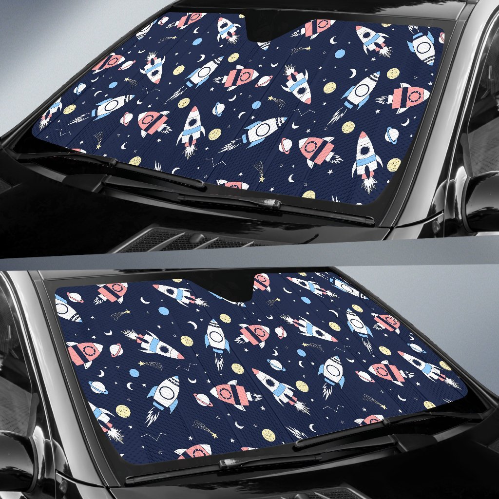 Planet Spaceship Pattern Print Car Sun Shade-grizzshop