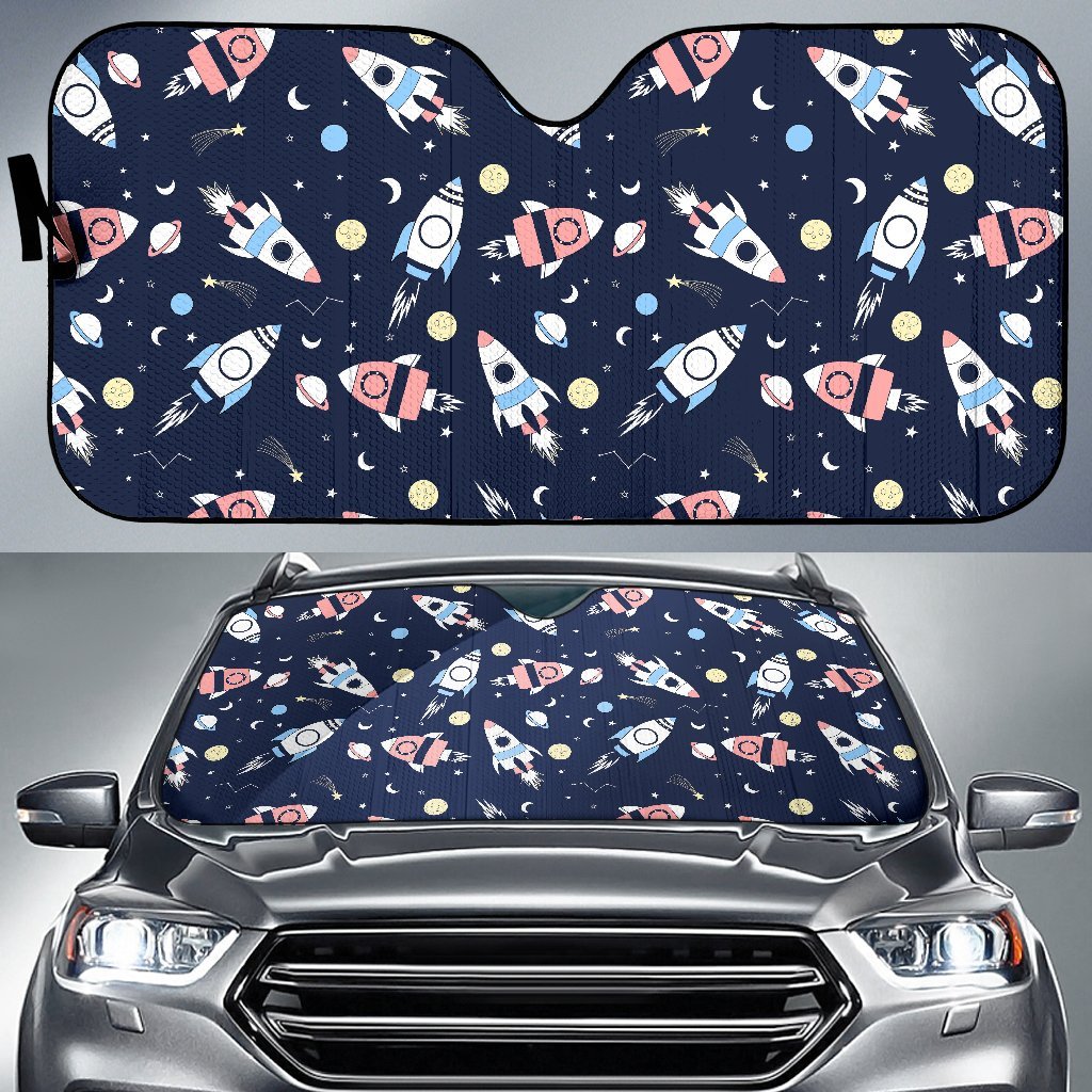 Planet Spaceship Pattern Print Car Sun Shade-grizzshop