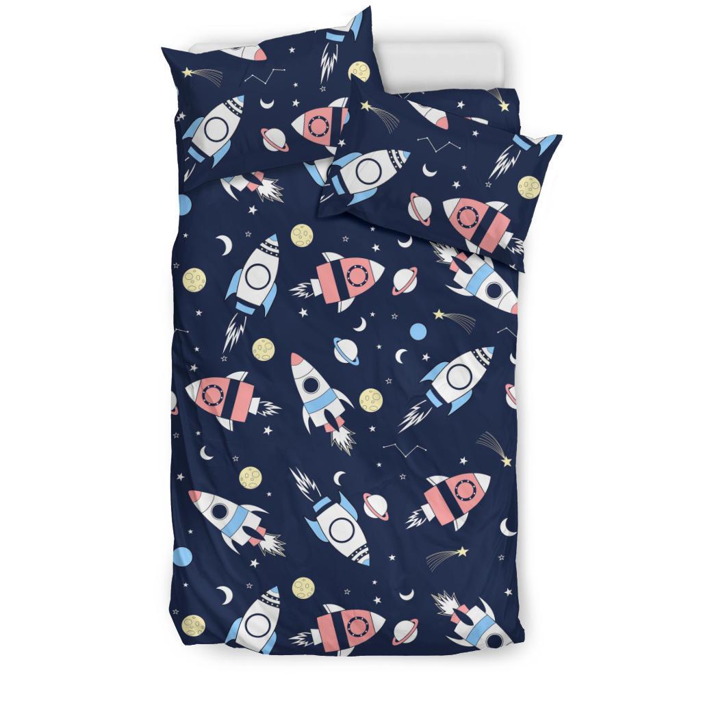 Planet Spaceship Pattern Print Duvet Cover Bedding Set-grizzshop
