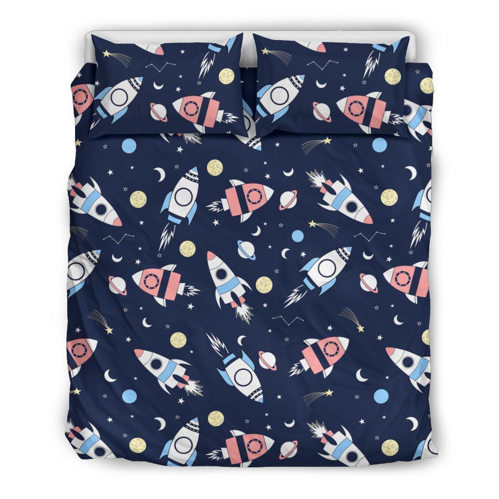Planet Spaceship Pattern Print Duvet Cover Bedding Set-grizzshop