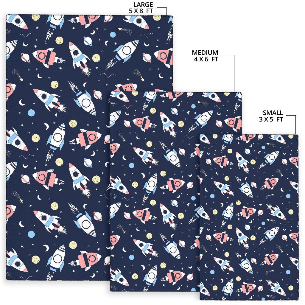 Planet Spaceship Pattern Print Floor Mat-grizzshop