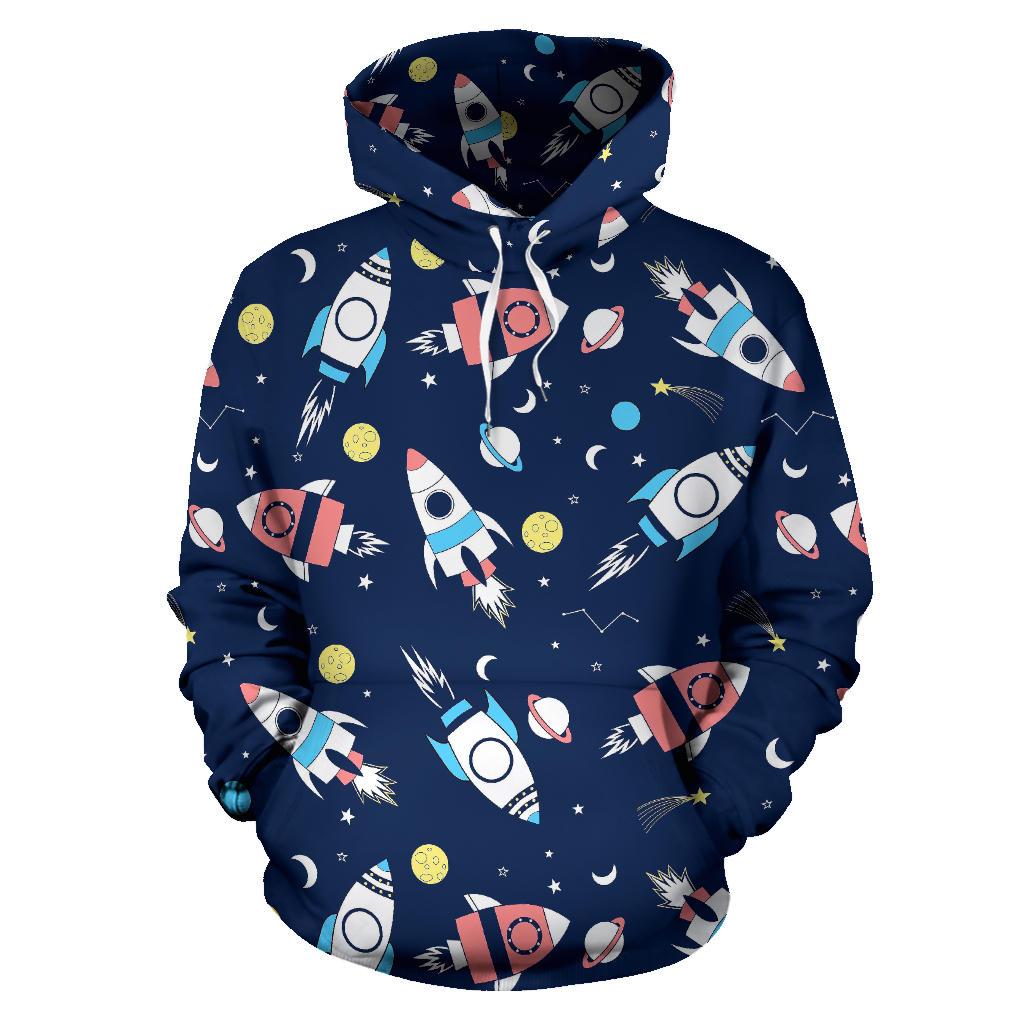 Planet Spaceship Pattern Print Men Women Pullover Hoodie-grizzshop