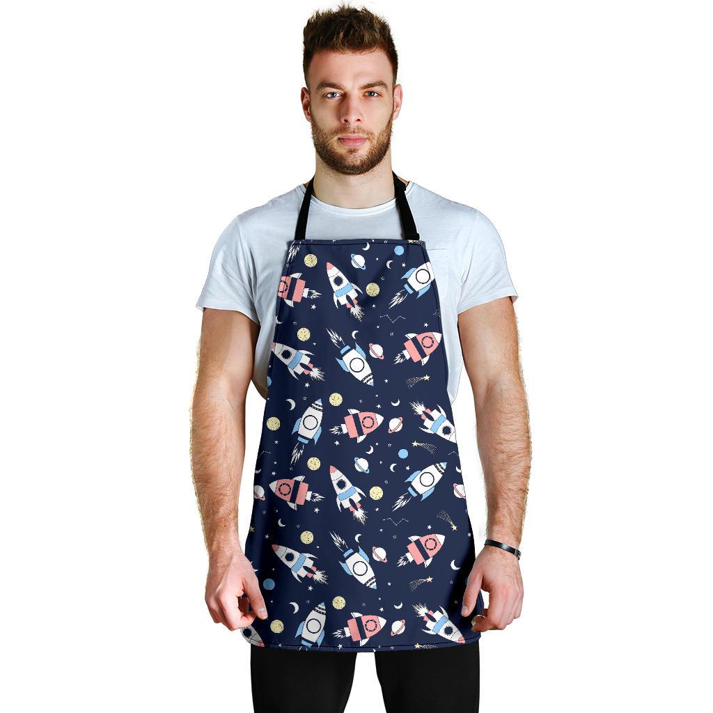 Planet Spaceship Pattern Print Men's Apron-grizzshop