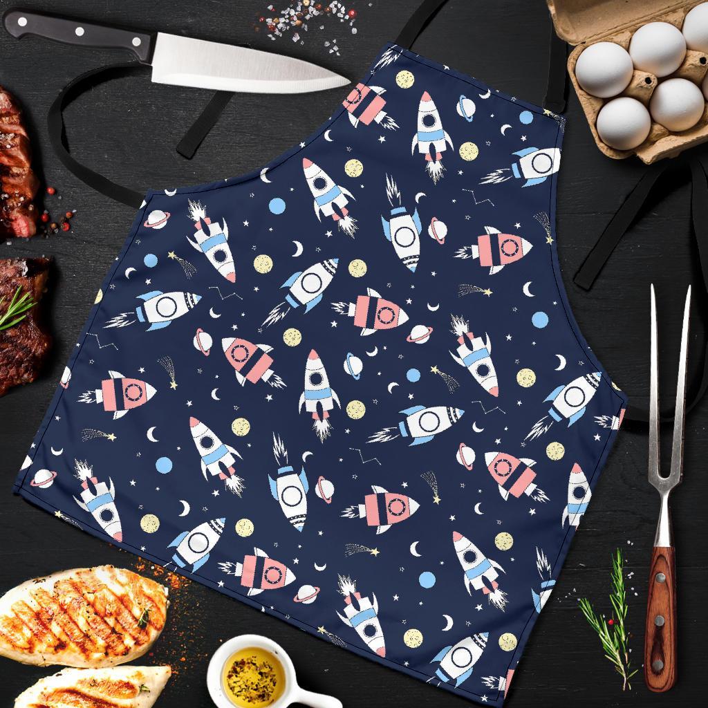 Planet Spaceship Pattern Print Men's Apron-grizzshop