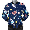 Planet Spaceship Pattern Print Men's Bomber Jacket-grizzshop