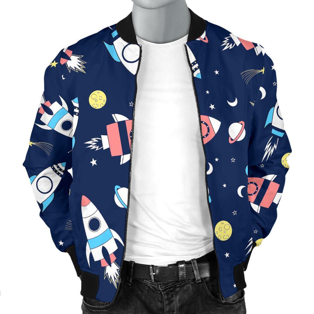 Planet Spaceship Pattern Print Men's Bomber Jacket-grizzshop