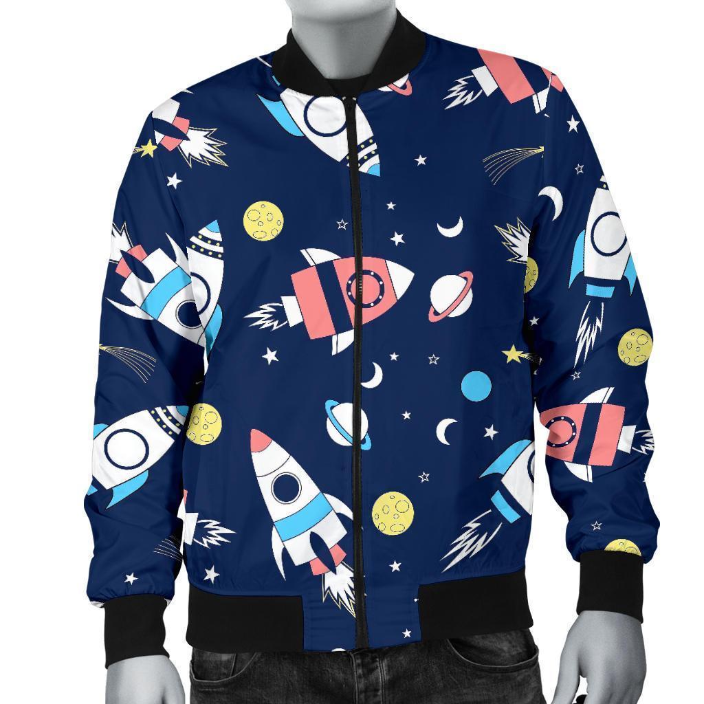 Planet Spaceship Pattern Print Men's Bomber Jacket-grizzshop