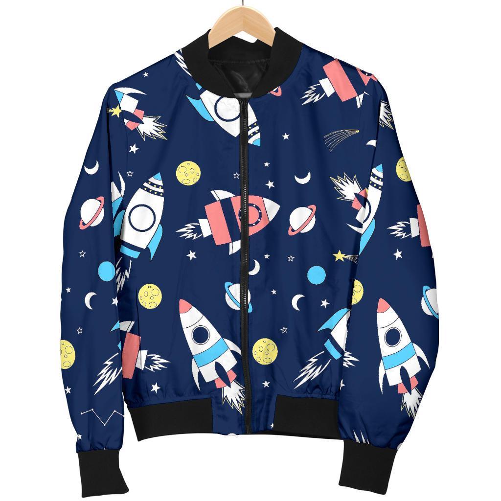 Planet Spaceship Pattern Print Men's Bomber Jacket-grizzshop