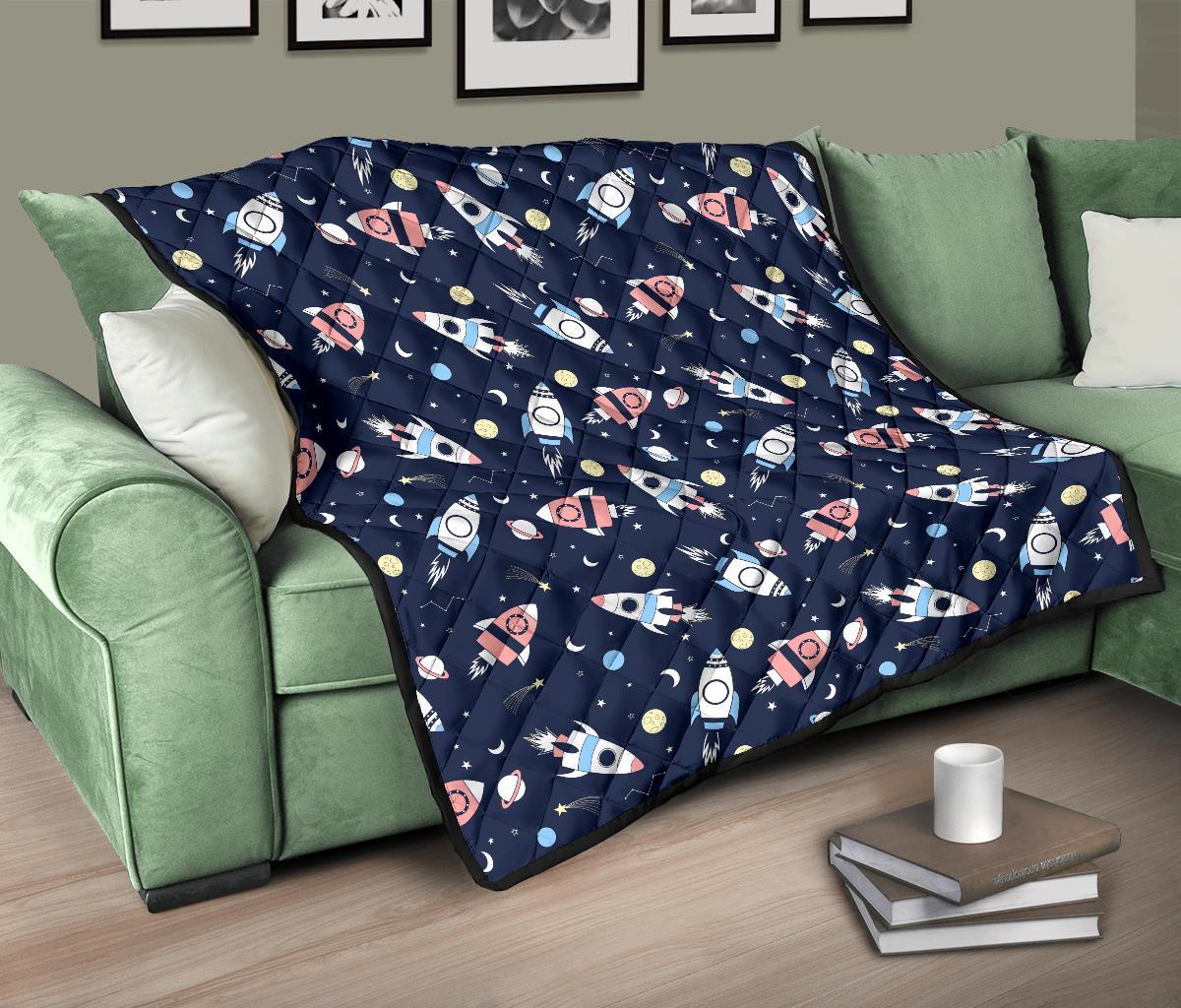 Planet Spaceship Pattern Print Quilt-grizzshop