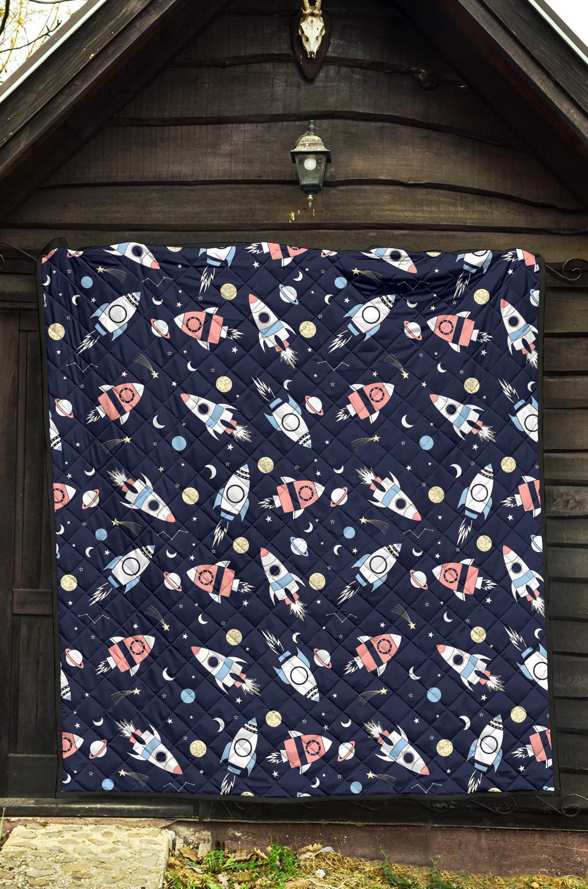 Planet Spaceship Pattern Print Quilt-grizzshop