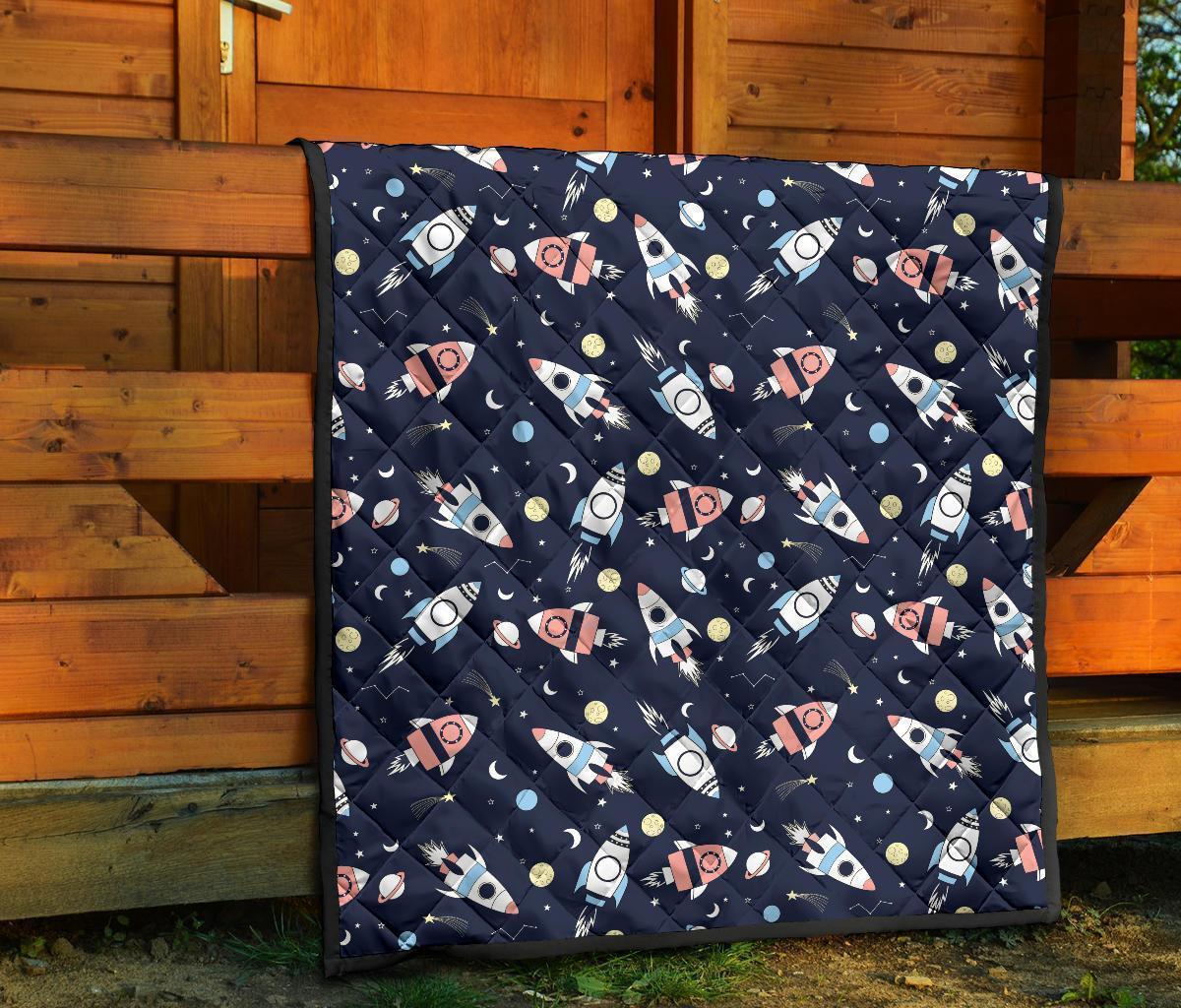 Planet Spaceship Pattern Print Quilt-grizzshop