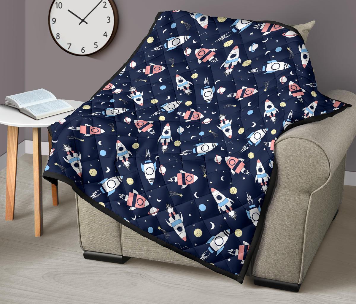 Planet Spaceship Pattern Print Quilt-grizzshop