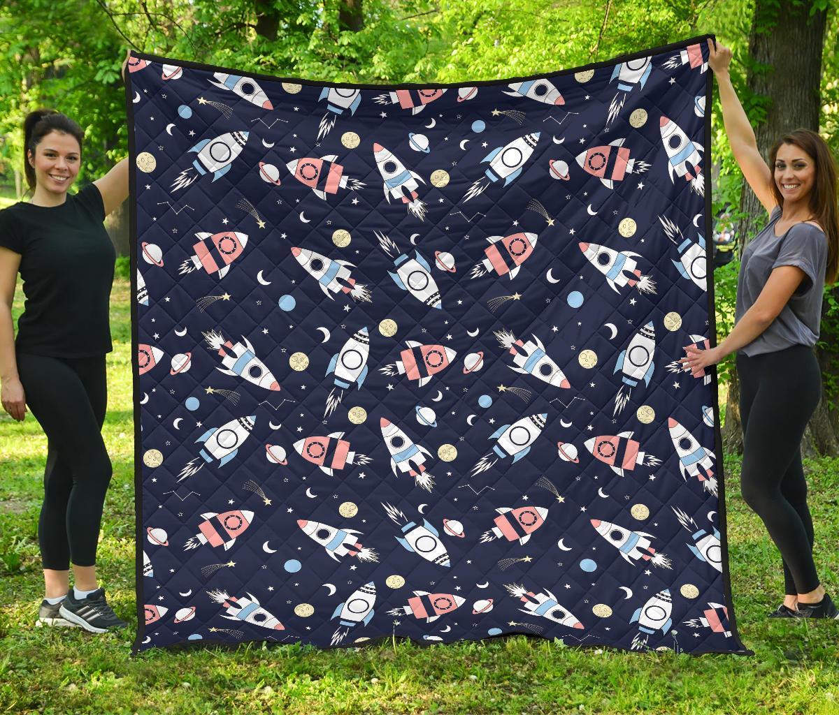 Planet Spaceship Pattern Print Quilt-grizzshop