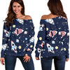 Planet Spaceship Pattern Print Women Off Shoulder Sweatshirt-grizzshop