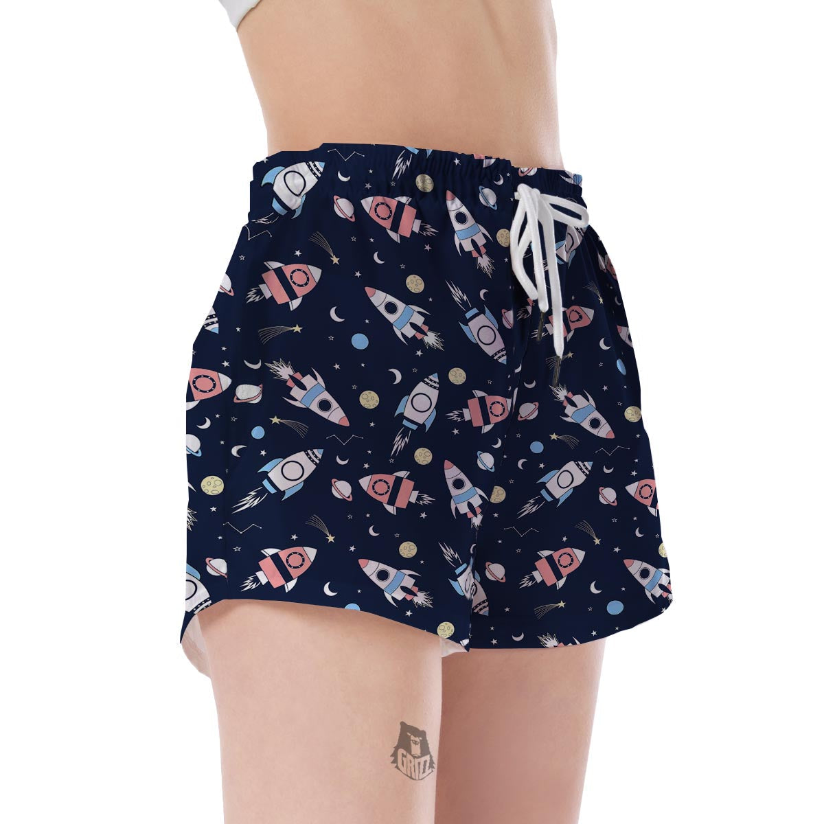 Planet Spaceship Pattern Print Women's Shorts-grizzshop