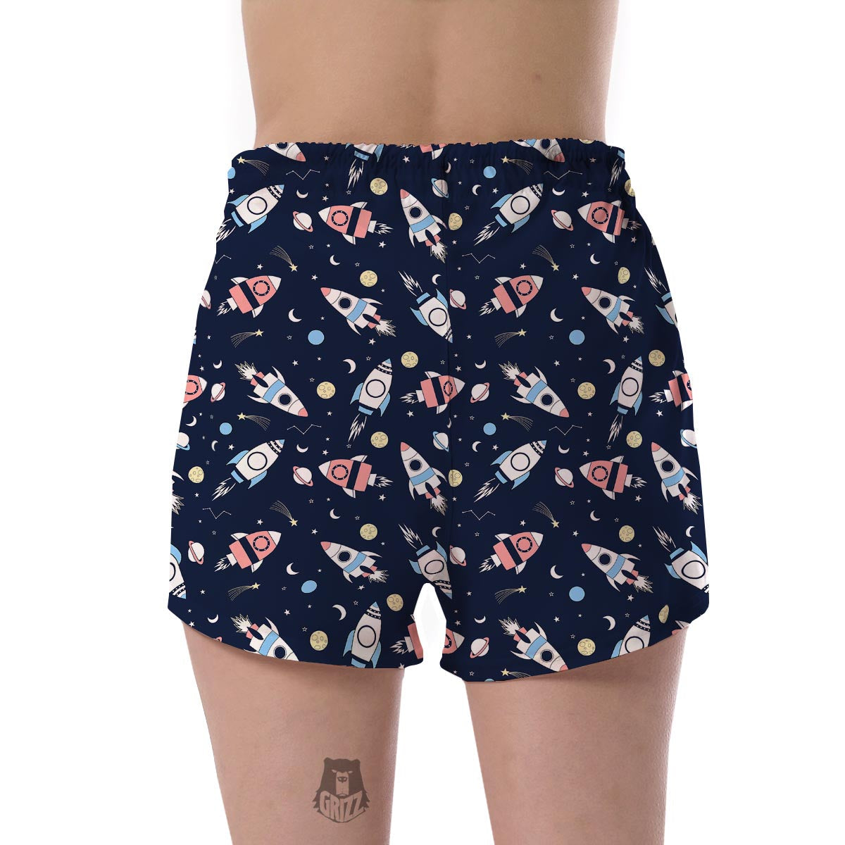 Planet Spaceship Pattern Print Women's Shorts-grizzshop