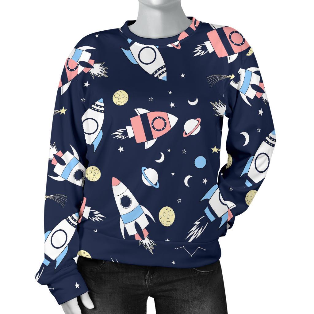 Planet Spaceship Pattern Print Women's Sweatshirt-grizzshop