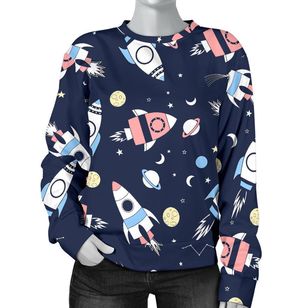 Planet Spaceship Pattern Print Women's Sweatshirt-grizzshop