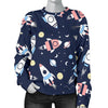 Planet Spaceship Pattern Print Women's Sweatshirt-grizzshop