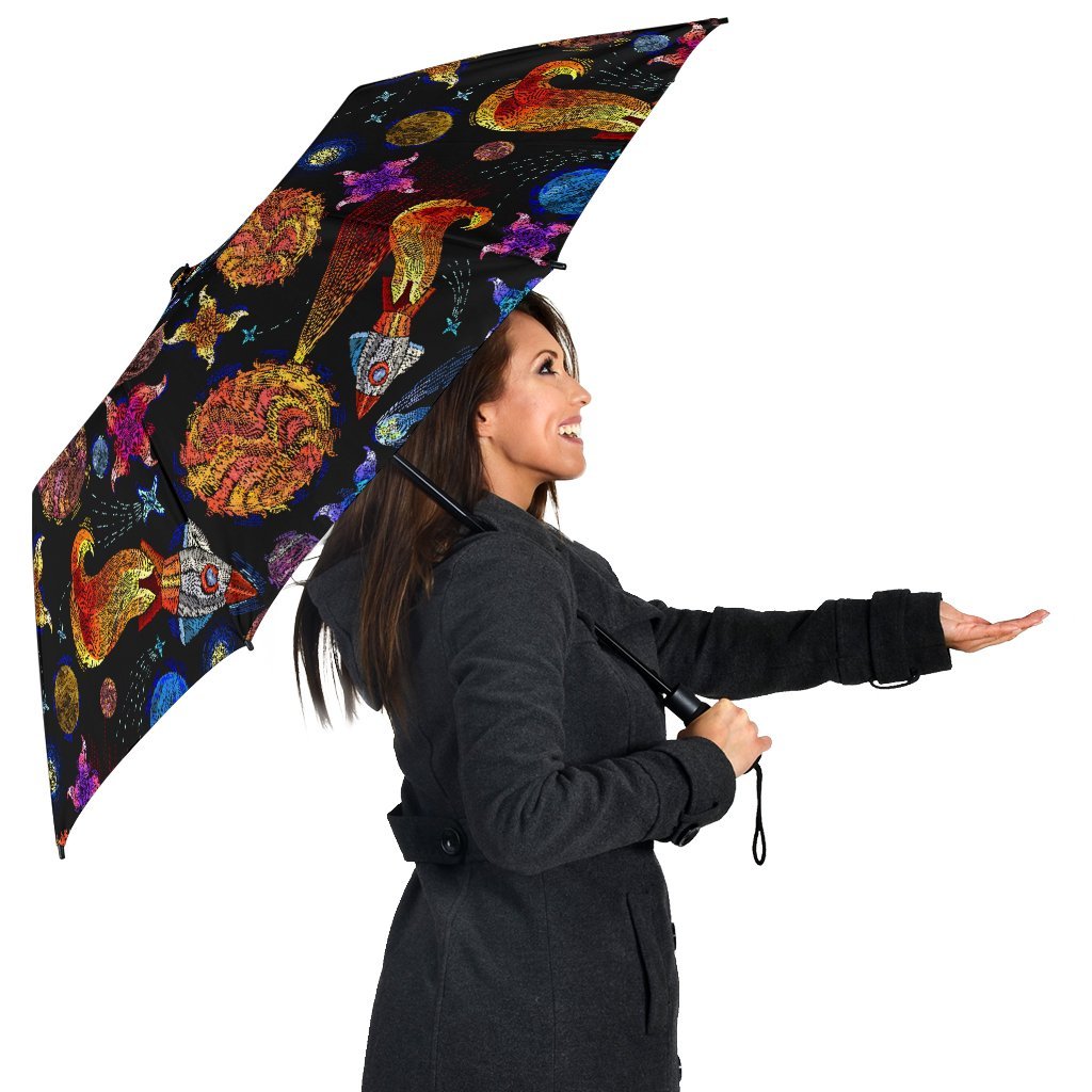 Planet Spaceship Print Pattern Automatic Foldable Umbrella-grizzshop