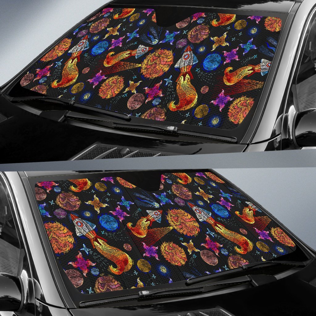 Planet Spaceship Print Pattern Car Sun Shade-grizzshop