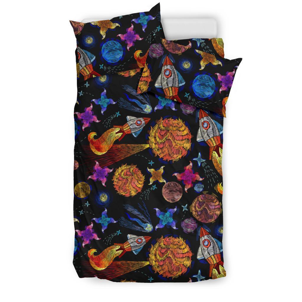 Planet Spaceship Print Pattern Duvet Cover Bedding Set-grizzshop