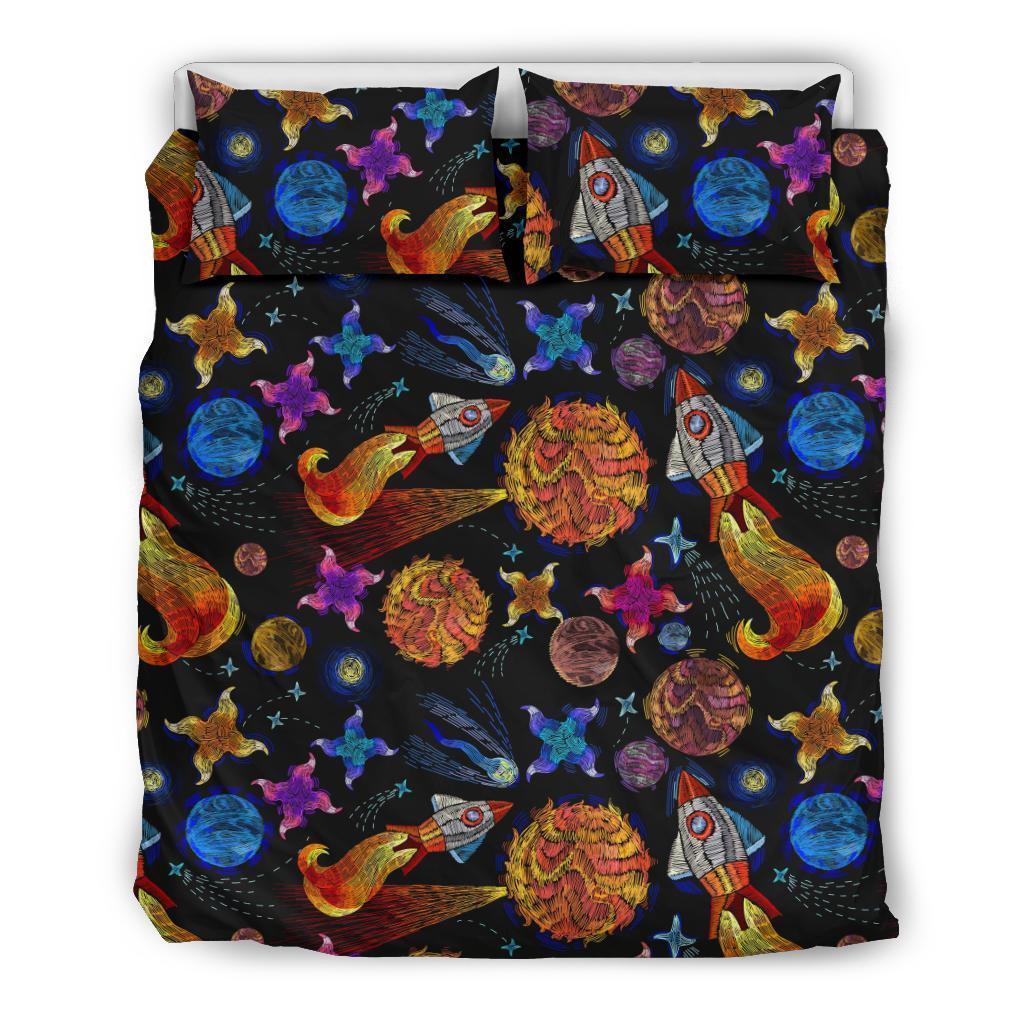Planet Spaceship Print Pattern Duvet Cover Bedding Set-grizzshop