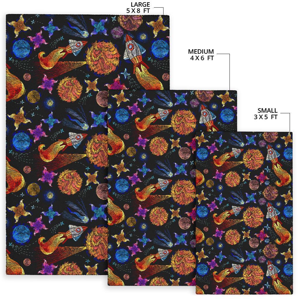 Planet Spaceship Print Pattern Floor Mat-grizzshop