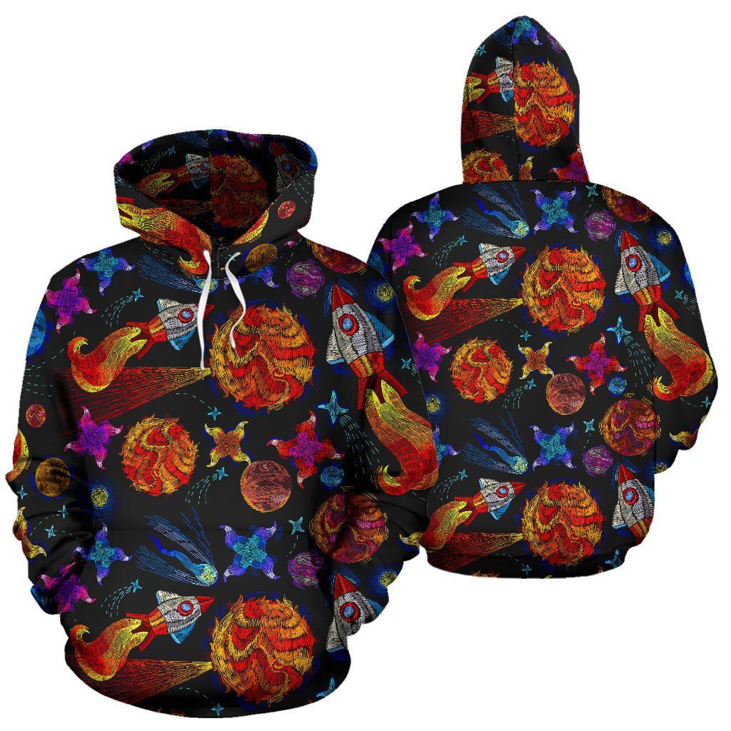 Planet Spaceship Print Pattern Men Women Pullover Hoodie-grizzshop