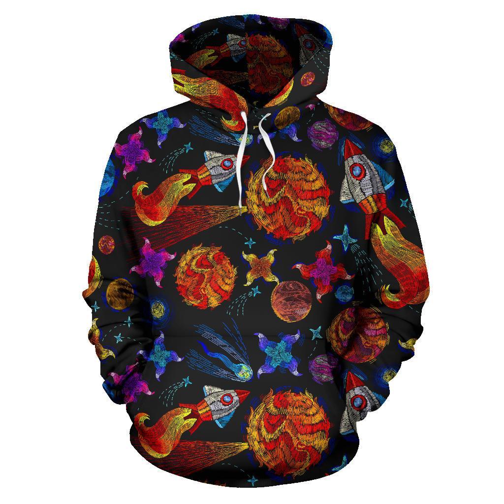 Planet Spaceship Print Pattern Men Women Pullover Hoodie-grizzshop