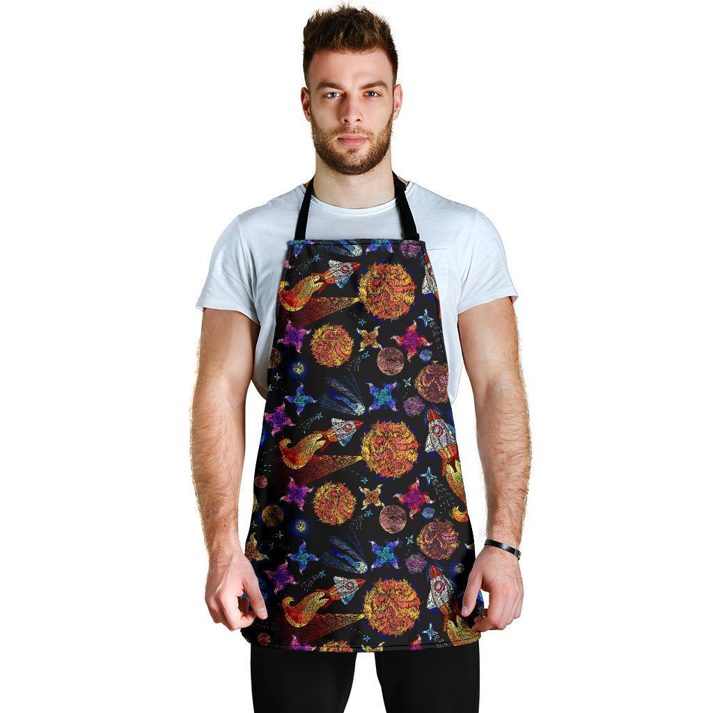 Planet Spaceship Print Pattern Men's Apron-grizzshop