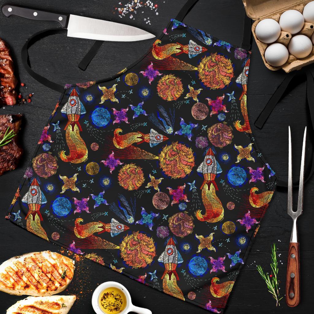 Planet Spaceship Print Pattern Men's Apron-grizzshop