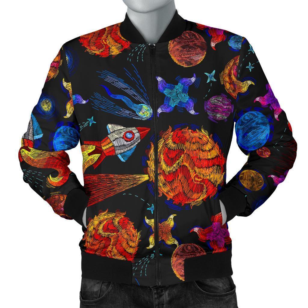 Planet Spaceship Print Pattern Men's Bomber Jacket-grizzshop