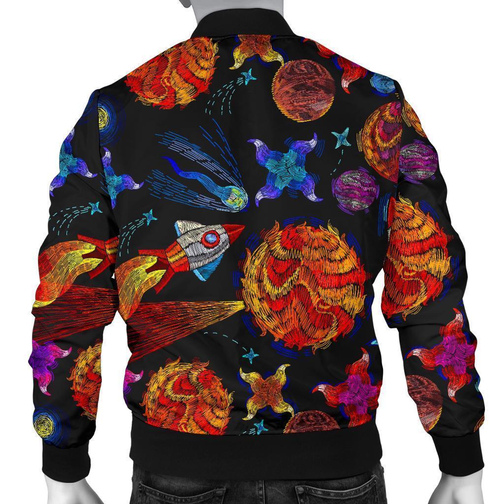 Planet Spaceship Print Pattern Men's Bomber Jacket-grizzshop