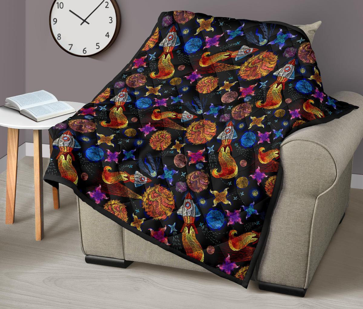 Planet Spaceship Print Pattern Quilt-grizzshop